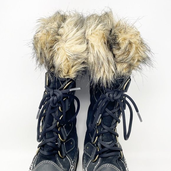 Sorel Womens Joan of Arctic Black Leather Lace up Rubber Bottom Boots Size 9 - Picture 5 of 13